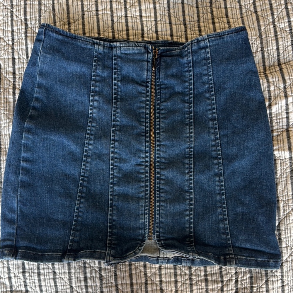 We The Free Blue Mini Pencil Skirt with Slit